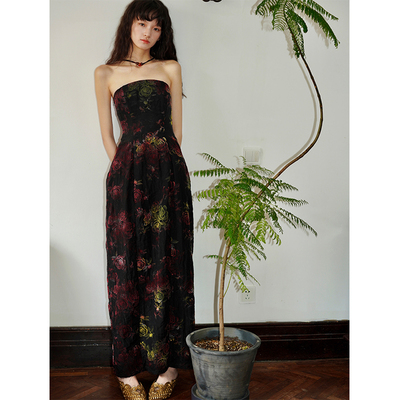 新中式挂脖复古花卉吊带连衣裙