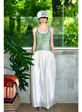 坏品味西部 定制扎染亮片波点拼接吊带度假长款连衣裙