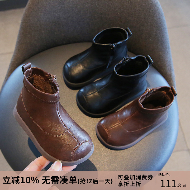 小童鞋马丁靴婴儿童宝宝学步鞋子软底男童短靴子冬季新款加绒女童