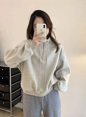 高级感半拉链上衣服秋冬季加绒加厚立领长袖t恤女百搭卫衣外套潮