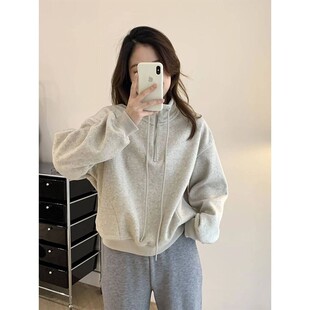 高级感半拉链上衣服秋冬季 t恤女百搭卫衣外套潮 加绒加厚立领长袖