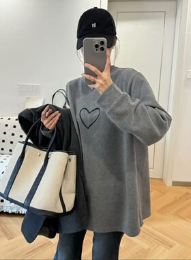 银狐绒加厚秋冬内搭chic中长款盖臀外穿打底衫爱心刺绣长袖t恤女
