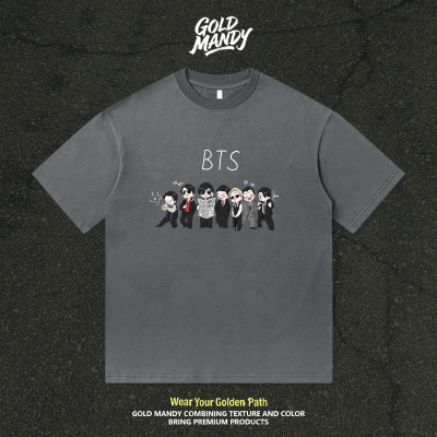 BTS卡通形象韩团字母粉丝应援服周边日常百搭半袖纯棉男女款短袖
