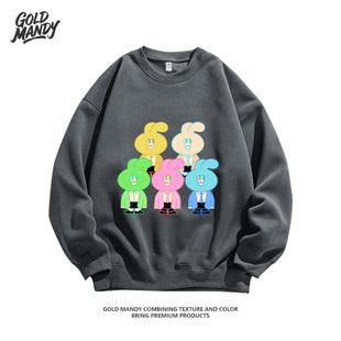 韩女团NewJeans兔子卡通动漫印花重磅纯棉套头卫衣男女款情侣上衣