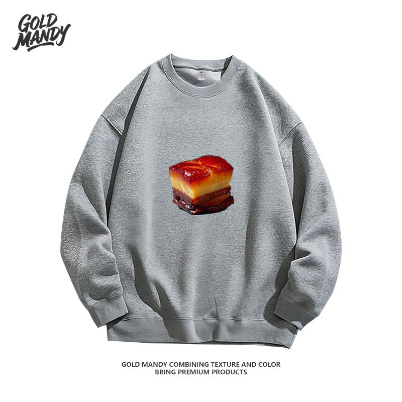 肉食动物东坡肉吃饱减肥设计趣味复古设计印花重磅纯棉卫衣男女款