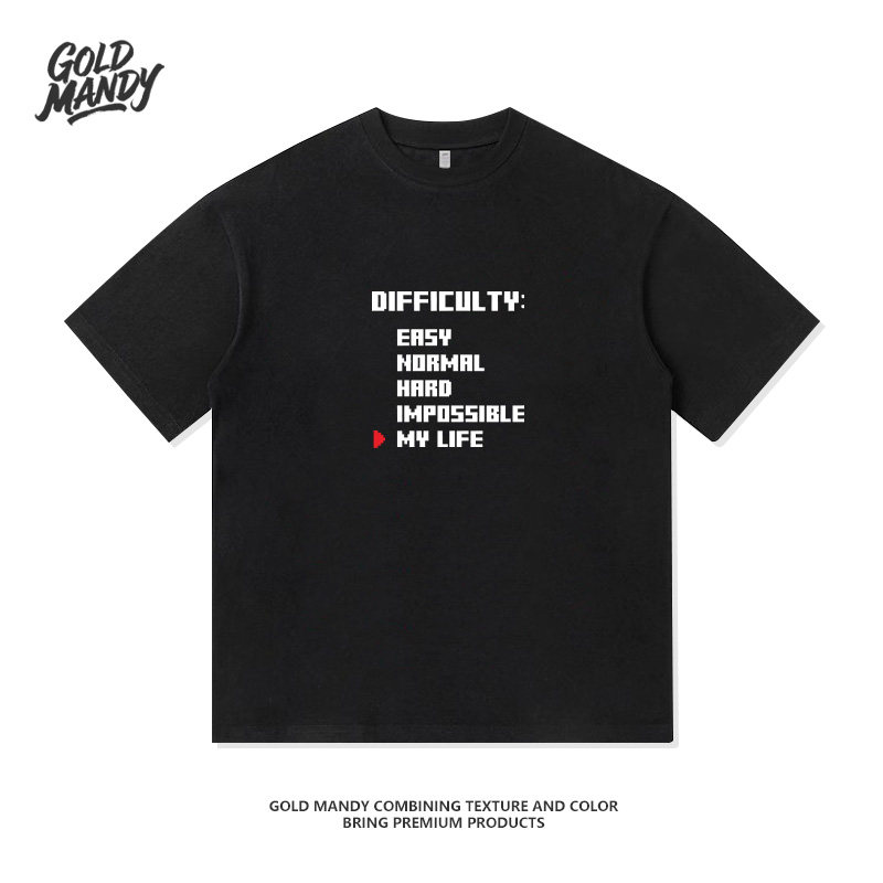 我的人生难易度最高英文设计搞笑重磅纯棉T恤半袖杉情侣男女同款