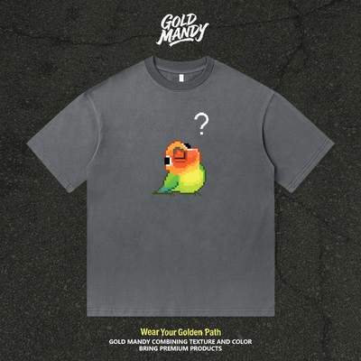 问号鹦鹉梗图表情包Sid费氏像素风趣味萌宠纯棉T恤半袖情侣男女款