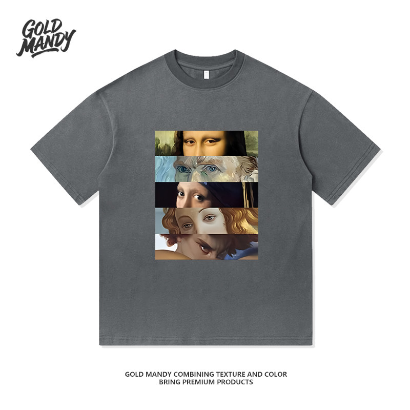 世界名画的凝视印花设计百搭小众重磅纯棉T恤半袖杉情侣男女同款,男装,T恤,淘宝优惠券,粉丝福利购,淘宝优惠卷
