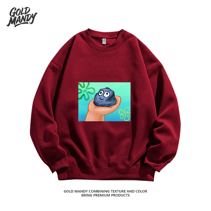 海绵宝宝可爱石头卡通动漫设计印花高街百搭重磅纯棉卫衣男女同款