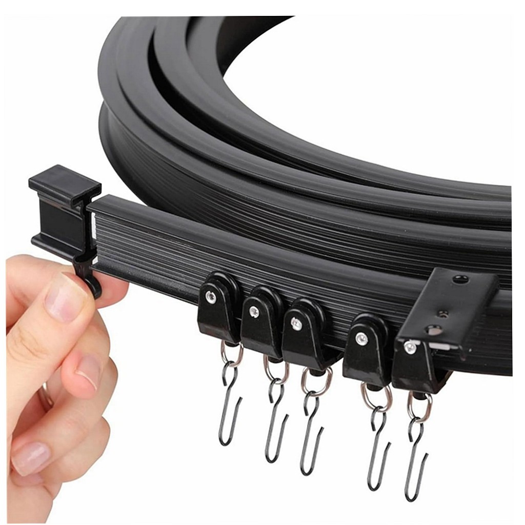 飘窗阳台窗帘轨道U型弯轨塑料浴室软杆滑轮滑道顶装侧装黑色导轨