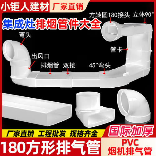 扁管集成灶排烟管道抽油烟机排气管塑料PVC可预埋方形扁烟管阻燃