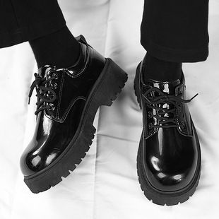 商务英伦德比大头休闲光皮亮面纯黑走秀鞋 正装 子潮 男款 演出小皮鞋