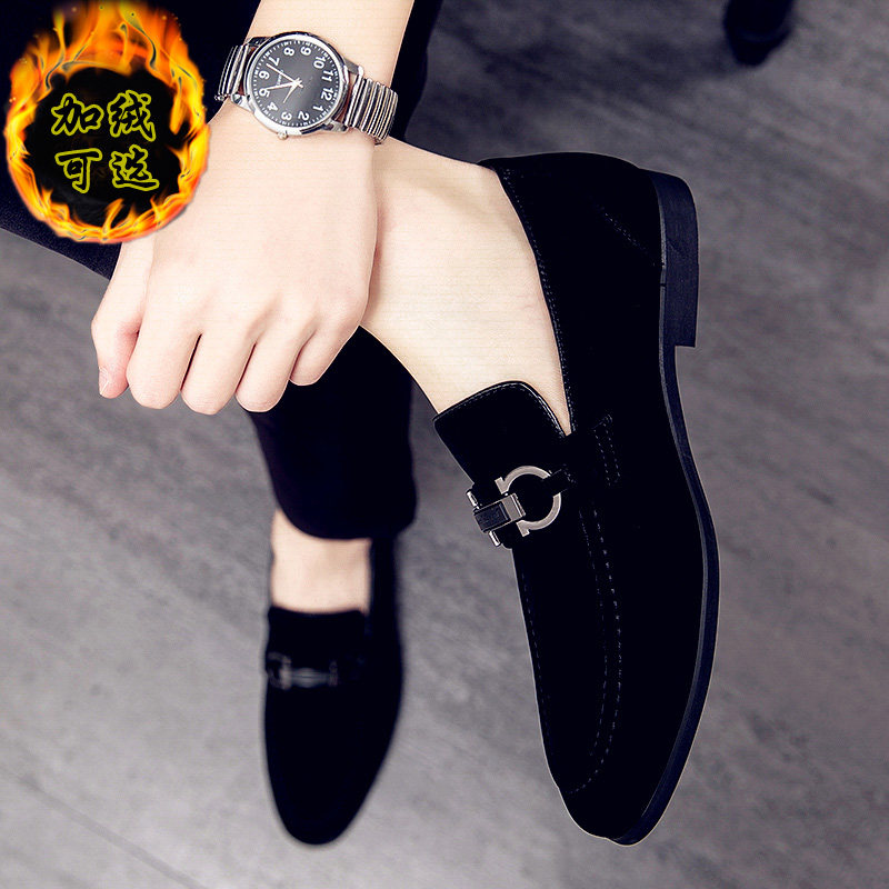 2025新款冬季一脚蹬懒人豆豆鞋男士英伦尖头休闲皮鞋磨砂皮潮鞋子,运动鞋new,运动休闲鞋,淘宝优惠券,粉丝福利购,淘宝优惠卷