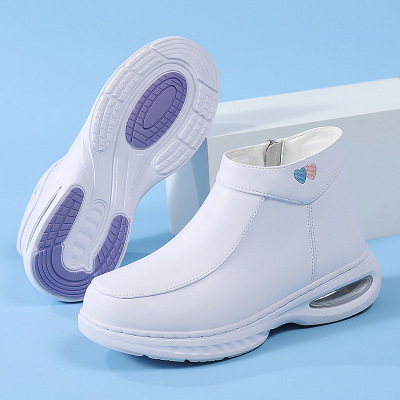 现货护士鞋女真皮软底防滑秋冬加绒加厚医院工作棉鞋 一件代发