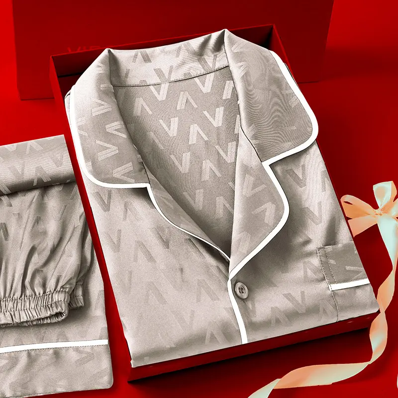 香槟金色男士睡衣家居服套装凉感冰丝睡衣三件套送父亲送老公礼物