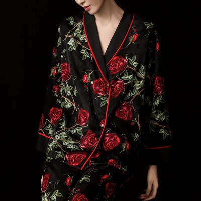 2025新款芬达密黑金玫瑰四季高级感睡衣女轻奢时尚优雅家居服套装