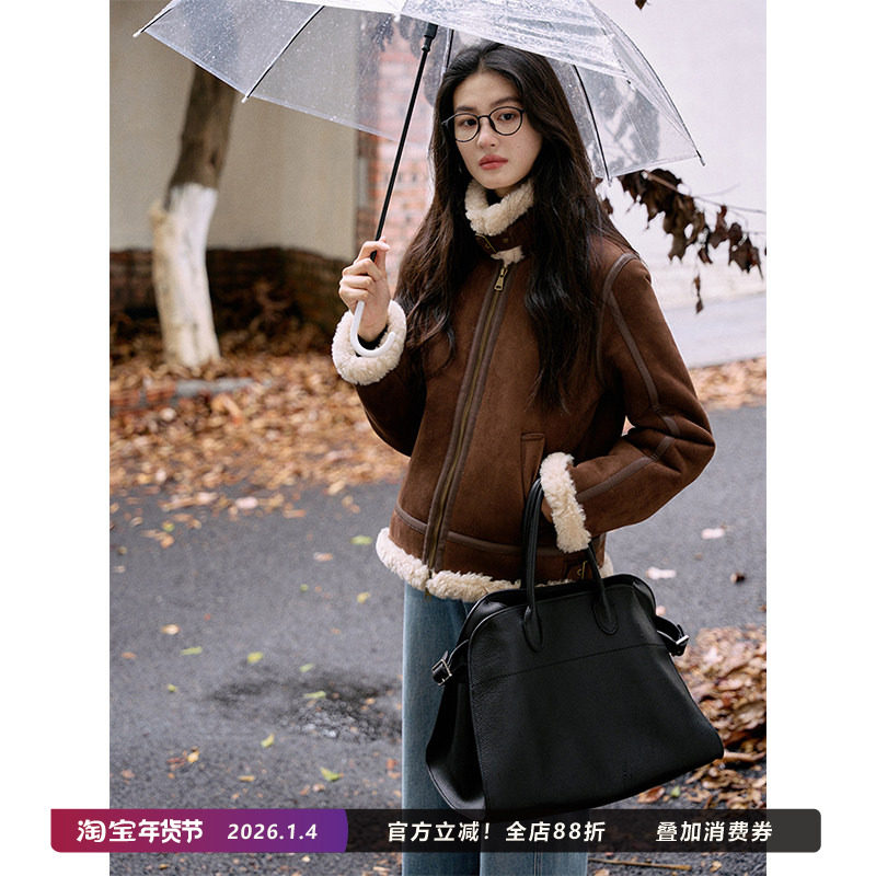 Jicouture 复古立领仿皮毛一体夹克外套女冬季短款环保羊羔毛上衣,女装/女士精品,短外套,淘宝优惠券,粉丝福利购,淘宝优惠卷