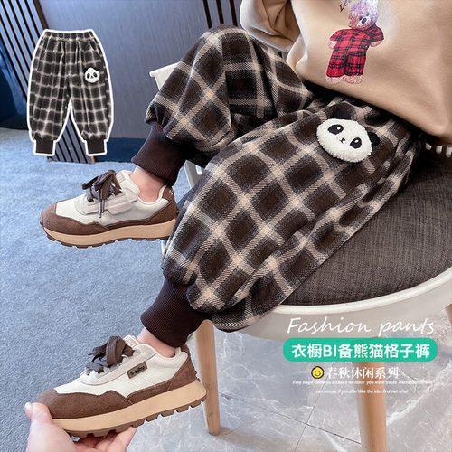 女童裤子春秋款格子休闲裤灯笼裤