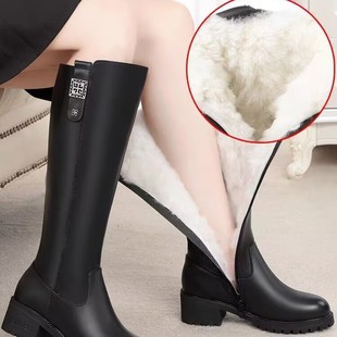 2025真皮欧洲站头层牛皮长筒靴女冬季加绒厚底高筒骑士靴加绒保暖