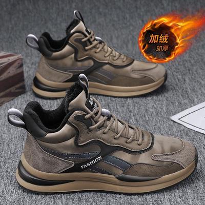 冬季新款男士高帮老爹鞋子潮青少年学生运动休闲加绒加厚棉鞋