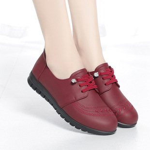 软皮女士单鞋春秋季新款软底中老年舒适皮鞋工作鞋加绒妈妈鞋