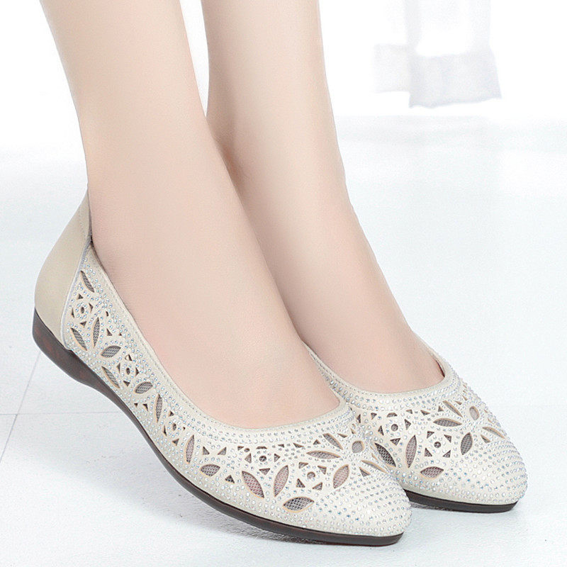 网纱镂空单鞋软皮软底妈妈鞋夏季网鞋女透气薄款网面凉鞋平底皮鞋