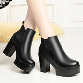 2025真皮冬季 中年妈妈棉鞋 女棉鞋 高跟羊毛短靴粗跟厚底加绒棉皮鞋