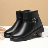 加绒妈妈鞋 棉鞋 软底防滑羊毛皮鞋 2025真皮冬季 中老年女鞋 老人防滑