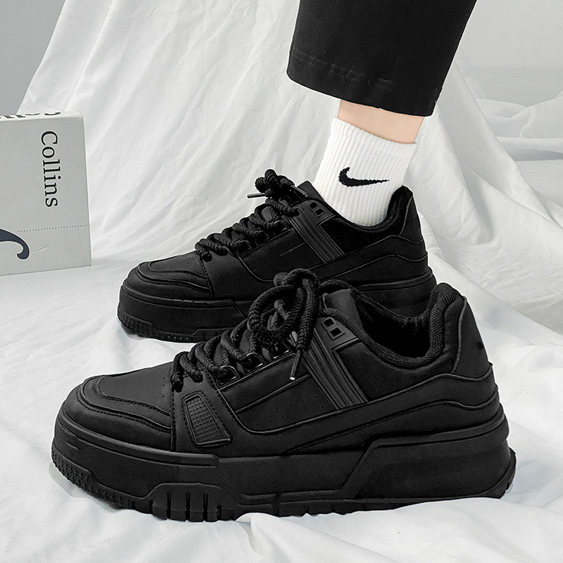 黑色男鞋子秋季厚底增高休闲板鞋运动潮流黑武士复古面包鞋,运动鞋new,运动休闲鞋,淘宝优惠券,粉丝福利购,淘宝优惠卷