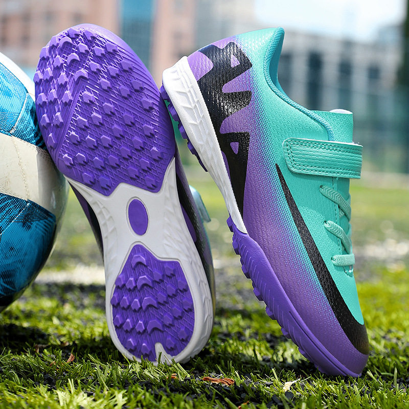 跨境女童足球鞋新款魔术贴学生训练球鞋青少年草坪碎钉男童足球鞋