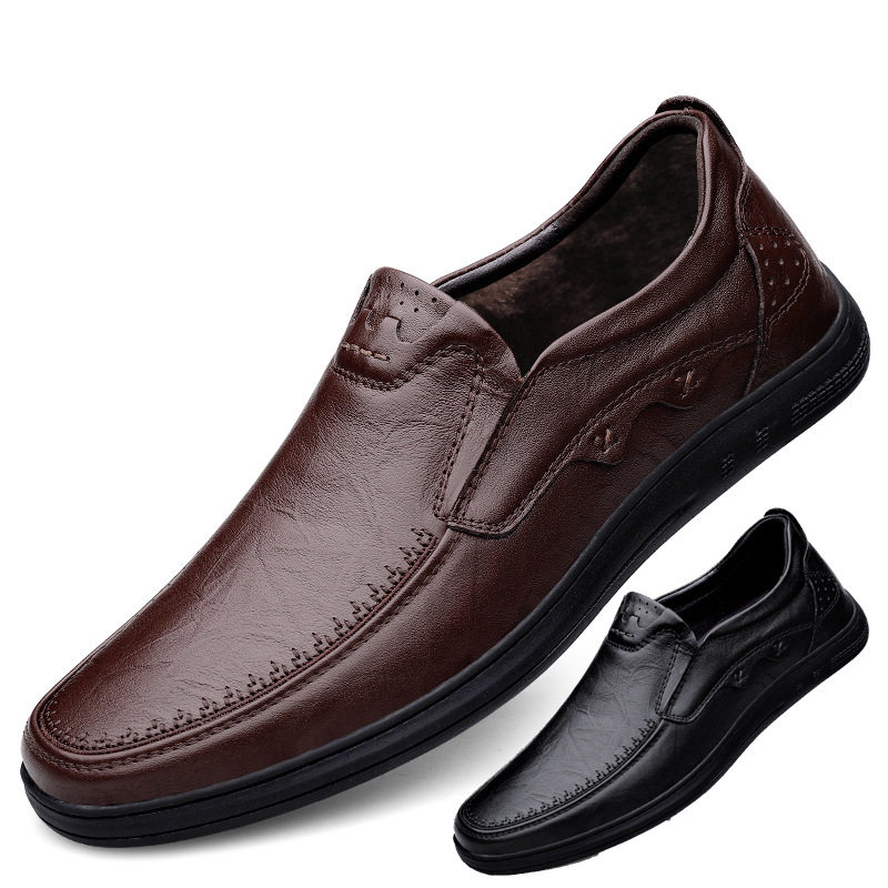 2025春季男士真皮皮鞋四季款头层牛皮软皮软底加绒商务皮鞋乐福鞋