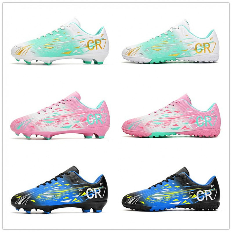 跨境新款CR7学生碎钉足球鞋男青少年长钉女比赛训练运动鞋35-45码