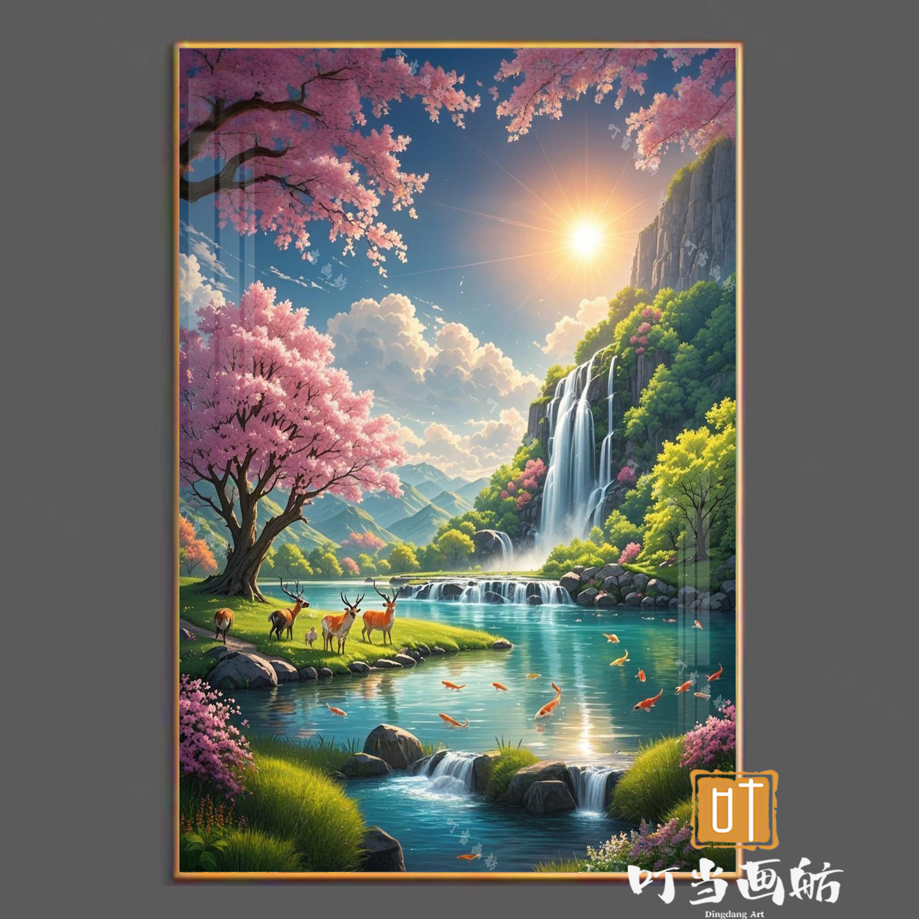 聚宝盆瀑布山水画客厅装饰画沙发背景墙招财风水晶瓷挂画可免打孔图片