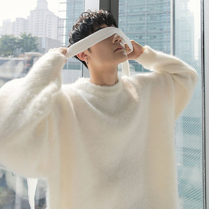 冬季男友风白色韩版潮流针织衫