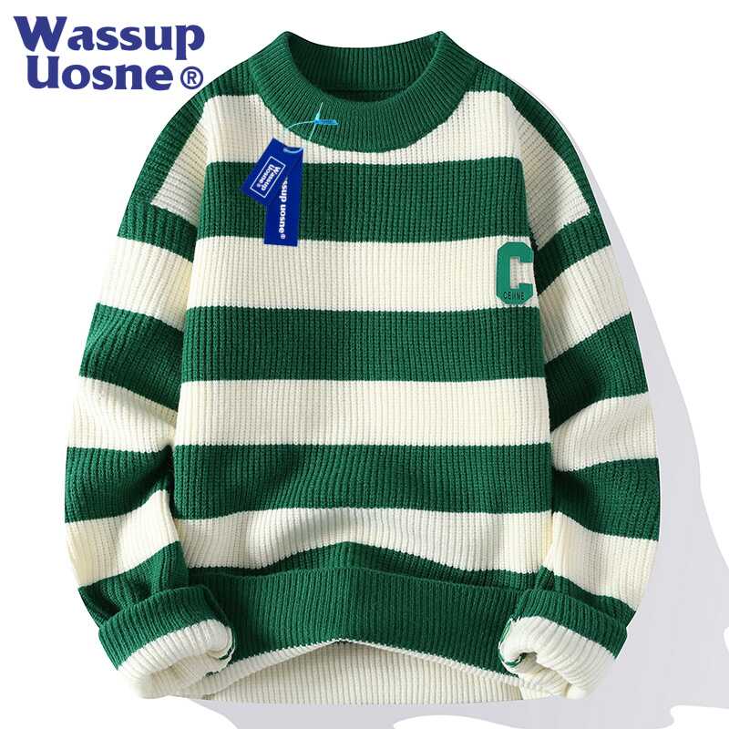 宽条双色毛衣WASSUPUOSNE圆领