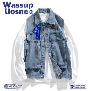 WASSUP UOSNE春夏秋美式马甲牛仔男工装背心无袖坎肩百搭上衣外套