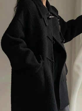 韩国东大门秋冬新款much牛角扣韩版毛呢大衣