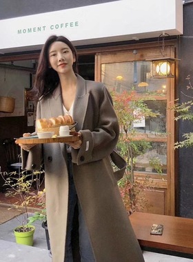 DRAN-700622 翻袖韩版宽松大衣外套羊毛中长款呢大衣双面呢秋冬