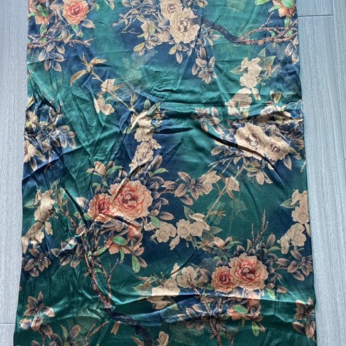 绿底花素绉缎弹力缎100%桑蚕丝