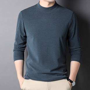 长袖 秋冬季 修身 潮流男装 t恤1221r 休闲磨毛卫衣男半高领纯色打底衫