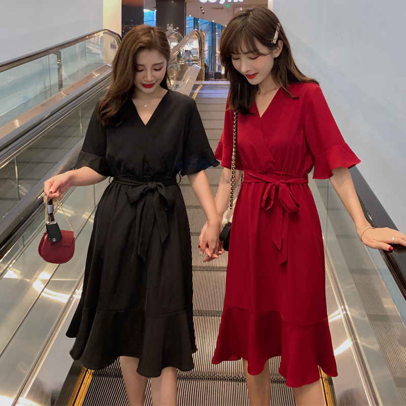 大码女装胖妹妹夏装2019新款遮肚显瘦减龄洋气复古法国小众连衣裙