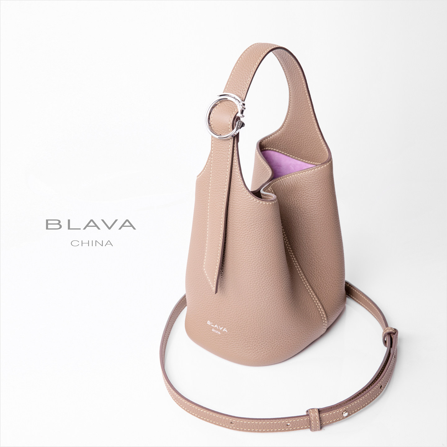 BLAVA芭拉维雅原创小号水桶包2025夏新款头层小牛皮手提斜挎女包图片