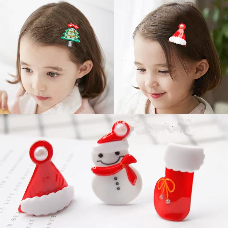 儿童可爱亚克力圣诞发夹少女亮钻雪人圣诞树发饰女童边夹卡子