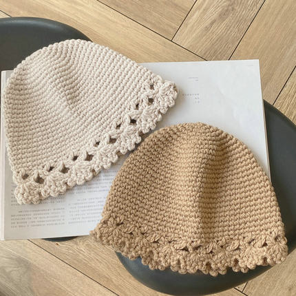 帽范 森系花边手工渔夫帽甜美休闲百搭秋冬保暖出游针织毛线帽女