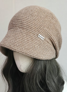 帽范 100羊毛~素雅日系文艺秋冬保暖针织堆堆帽宽松遮脸毛线帽女