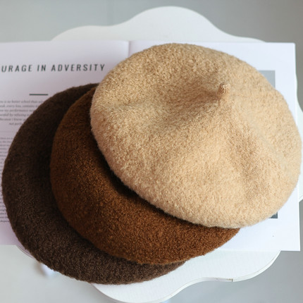 帽范 100羊毛~韩系立体卷毛复古贝雷帽女秋冬保暖甜美百搭画家帽