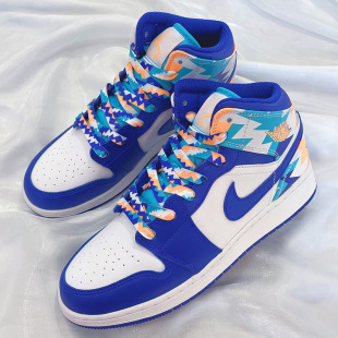 适配潮流1970s 带绳 af1空军一号AJ1AJ7白蓝几何cvdaa扁平鞋