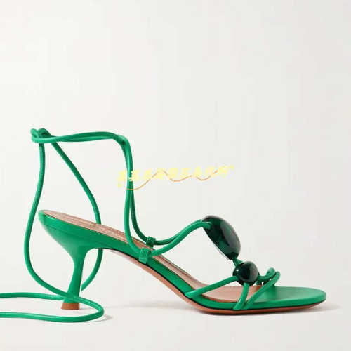 Gleam带缀饰绿色皮革高跟凉鞋