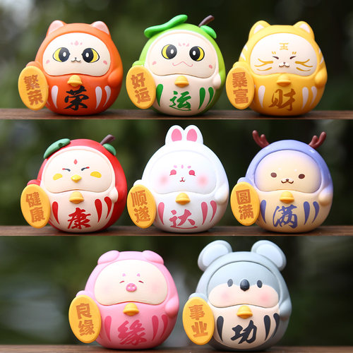 新品潮玩吉祥动物萌粒小公仔猫咪兔子治愈系桌面车载摆件盲盒礼物