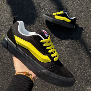 复古百搭黄黑炫酷休闲滑板鞋 男女鞋 skool黑黄拼色胖胖面包鞋 knu